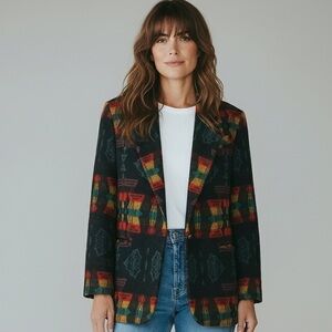 Vintage Eco Fashions Southwestern Tapestry Blazer Jacket Size 5 Wool Blend